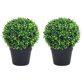 Plantas De Boj Artificial 2 Uds Forma Bola Maceta Verde 27 Cm