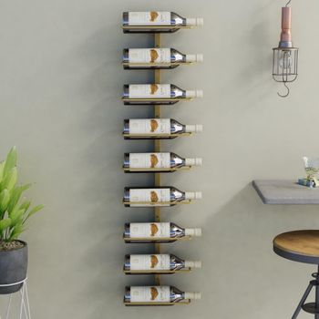 Botellero De Pared Para 9 Botellas Hierro Dorado