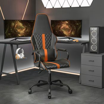 Silla Gaming Con Masaje Cuero Sintético Naranja Y Negro