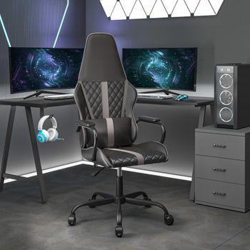 Silla Gaming Con Masaje Cuero Sintético Gris Y Negro