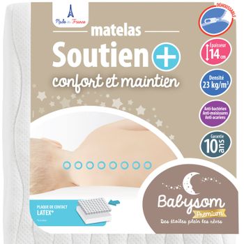 Babysom - Colchón Cuna Bebé Latex - 60 X 120 Cm - Altura 14 Cm - Antiácaros - Antiasfixia - Transpirable - Reglaje Térmico - Desenfundable