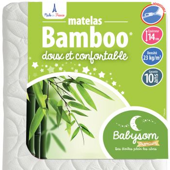 Babysom - Colchón Cuna Bebé Bambú - 60 X 120 Cm - Natural - Altura 14 Cm - Antiácaros - Antiasfixia - Transpirable - Reglaje Térmico - Desenfundable
