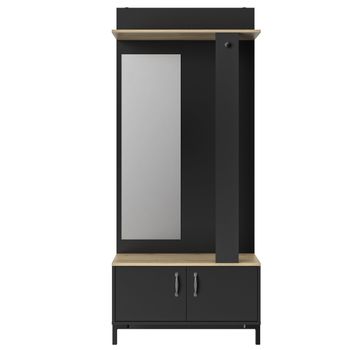 Mueble Recibidor Negro 2 Puertas Y Un Espejo - Fabricación Francesa - L 81  X A 36.9 X H 188.5  Cm