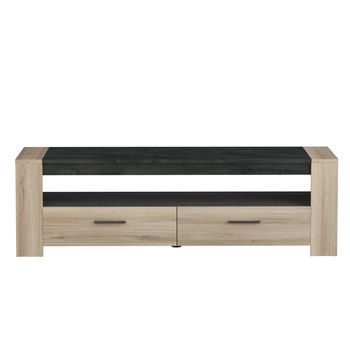 Mueble De Tv 2 Cajones 1 Balda Amplia 152 Cm - Acabado Roble Y Pizarra