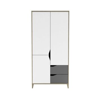 Armario 3 Puertas 2 Cajones Con Barra 89 Cm - Gris Y Blanco - L 88,9  X A 50,1  X H 184,6  Cm