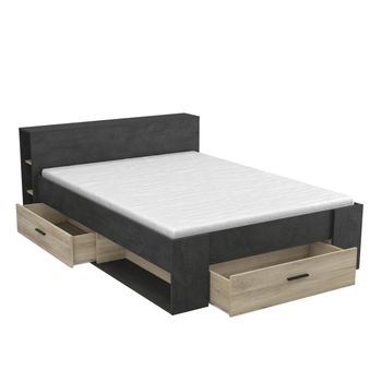 Cama De 2 Plazas Con 3 Cajones Y Estantes - 140 X 190 Cm - Pocket