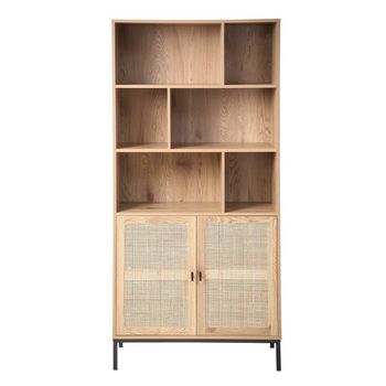 Librería De 6 Compartimentos Y 2 Puertas En Ratán Natural H175cm - Jaya