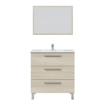 Mueble Con Lavabo Cerámico De 80 Cm, 3 Cajones Y Espejo - Athena