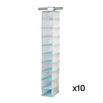 Lote De 10 Estantes 10 Cajas De Tela No Tejida Blanco Y Azul - H128 Cm