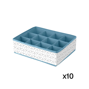 Lote De 10 Cajones Organizadores Con 12 Compartimentos, Blanco Y Azul