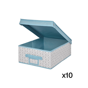 Lote De 10 Cajas Plegables Con Tapa De Tela Blanca Y Azul