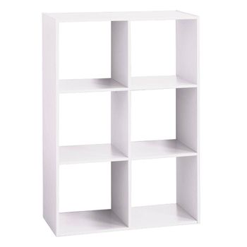 Estantería De Madera 6 Compartimentos Mezcla Blanca