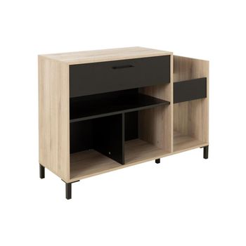 Mueble Para Vinilos Y Cds Jazzy 1 Cajón 115x40x81 Cm Color Negro, Color Natural Claro Vente-unique