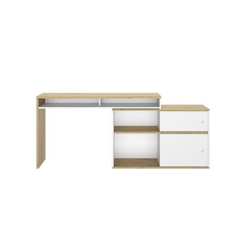 Escritorio Modulable Blanco Y Efecto Madera Clara - 203/130 Cm - L 203  X A 45  X H 76  Cm