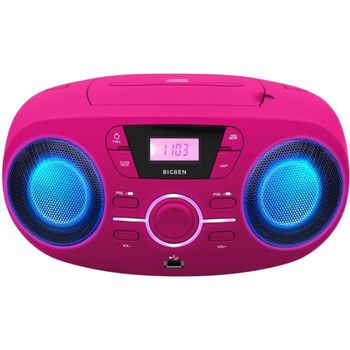 Radio Portátil Cd Usb Rosa + Altavoces Luminosos Cd61rsusb Bigben