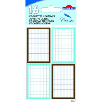 16 Etiquetas Escolares - Rectángulos Efecto Cuaderno - Azul Y Marrón
