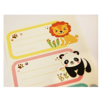 12 School Tags - Rectangle - Small Animals - Gold