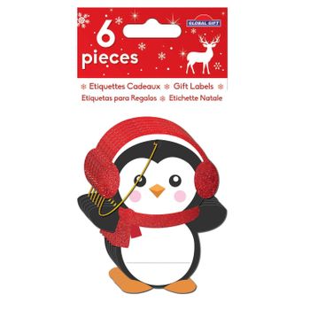 6 Etiquetas De Regalo - Pingüinos De Purpurina