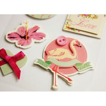 Pegatinas En Relieve Con Purpurina - Pink Flamingo & Love