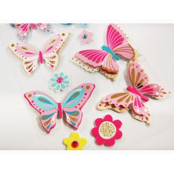 Pegatinas Doradas En Relieve - Mariposas Rosas Y Azules