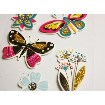 Pegatinas Con Purpurina Y Relieve Dorado - Mariposas