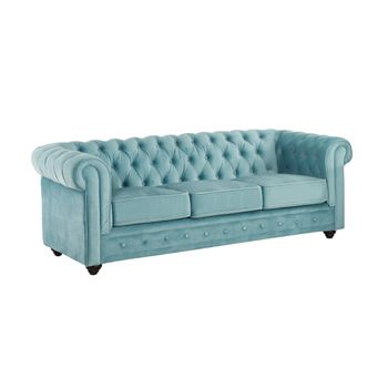 Sofá Fijo Chesterfield  205x88x72 Cm Color Azul Celeste Venta-unica