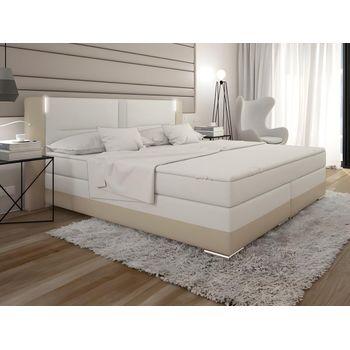 Cama Continental Boxspring Asti  200x210x100 Cm Color Crema, Blanco Vente-unique