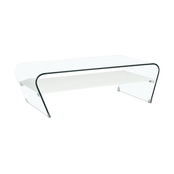 Mesa De Centro Fija Kelly  120x60x37 Cm Color Transparente, Blanco Venta-unica