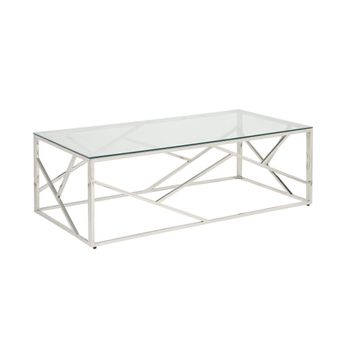 Mesa De Centro Fija Athena  120x60x40 Cm Color Transparente, Plateado Venta-unica