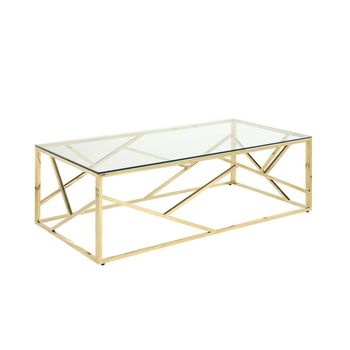 Mesa De Centro Fija Athena  120x60x40 Cm Color Transparente, Dorado Venta-unica