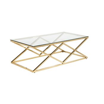 Mesa De Centro Fija Charlotte  120x60x40 Cm Color Transparente, Dorado Venta-unica