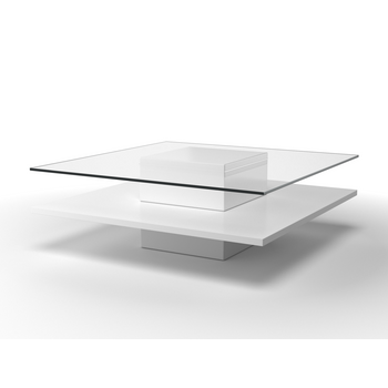 Mesa De Centro Fija Isania  100x100x38 Cm Color Transparente, Blanco Venta-unica