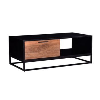 Mesa De Centro Fija Alyona 1 Cajón 120x60x45 Cm Color Negro, Color Natural Oscuro Vente-unique