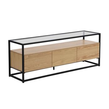 Mueble Bajo De Tv Camata 3 Cajones 150x40x55 Cm Color Negro, Color Natural Claro Vente-unique