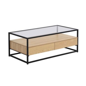 Mesa De Centro Fija Camata 2 Cajones 120x60x45.5 Cm Color Color Natural Claro Vente-unique