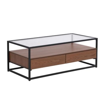 Mesa De Centro Fija Camata 2 Cajones 120x60x45.5 Cm Color Color Natural Oscuro Vente-unique