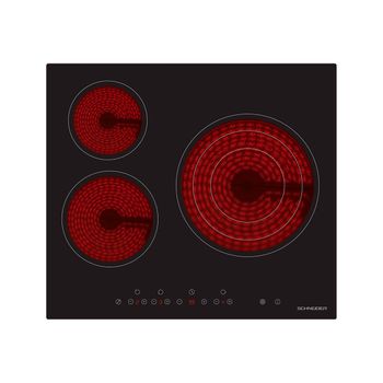 Placa Vitrocerámica 3 Zonas, 60cm, 6200w, Negra. Version 2023 Schneider Scch603tse1