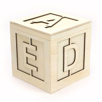 Caja De Madera Cuadrada - Alfabeto - 13 X 13 X 13 Cm