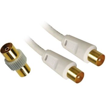 Cable Tv - Macho / Macho - 9.52mm - Blanco - 2m + Adaptador Hembra