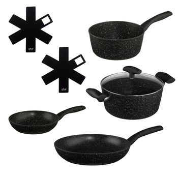 Batería Cocina Inducción 3 Piezas Aluminio Fundido Antiadherente ILAG sin  PFOA Set Cazuelas Sartén, Smile, Negro, , Wood