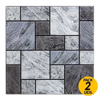 Pack De 2 Stickers De Pared Atmosphera Azulejos Gris/negro 30x30 Cm