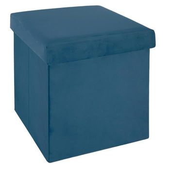 Puff Plegable Tess - Terciopelo Azul Oscuro - 38x37,5x38cm Atmosphera