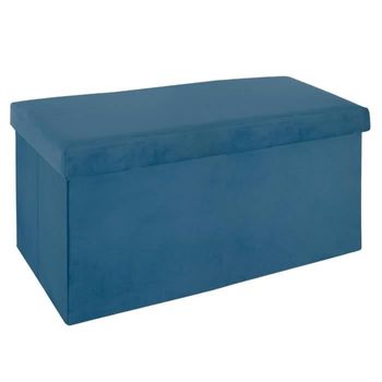 Puff Plegable De Terciopelo - Azul Oscuro - 76 X 38 X 38 Cm Atmosphera