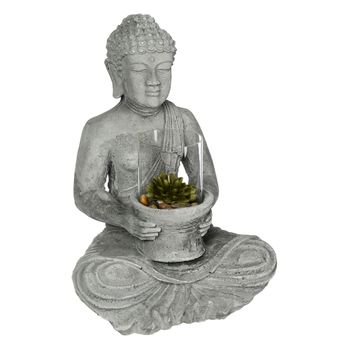 Buda Con Vela De Cemento/vidrio Atmosphera 29,5 X 26 X 40 Cm Gris