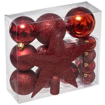 18 Pzas Kit De Navidad Plástico Atmosphera 2x8cm/3x7cm/4x6cm/4cm/20cm Rojo