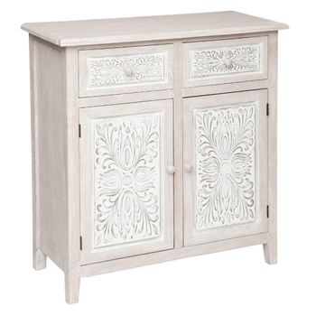 Aparador Práctico Y Elegante Con 2 Puertas En Madera Blanca|l. 80 X P. 34,5 X H. 85 Cm