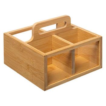 Organizador De 4 Compartimentos Con Asa Bambú Five 20 X 20 X 15 Cm Madera