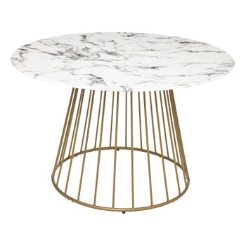 Mesa De Comedor "rayo", Tapa De Cristal Templado Efecto Mármol, Blanco D120 Cm