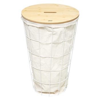 Cesta Moderna De Lino Blanco Para Baño|l. 38.5 X D. 38.5 X H. 57 Cm