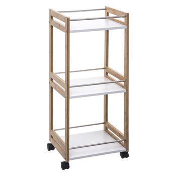 Carrito Auxiliar De Cocina De Bambu Five 36x30x82,5 Blanco